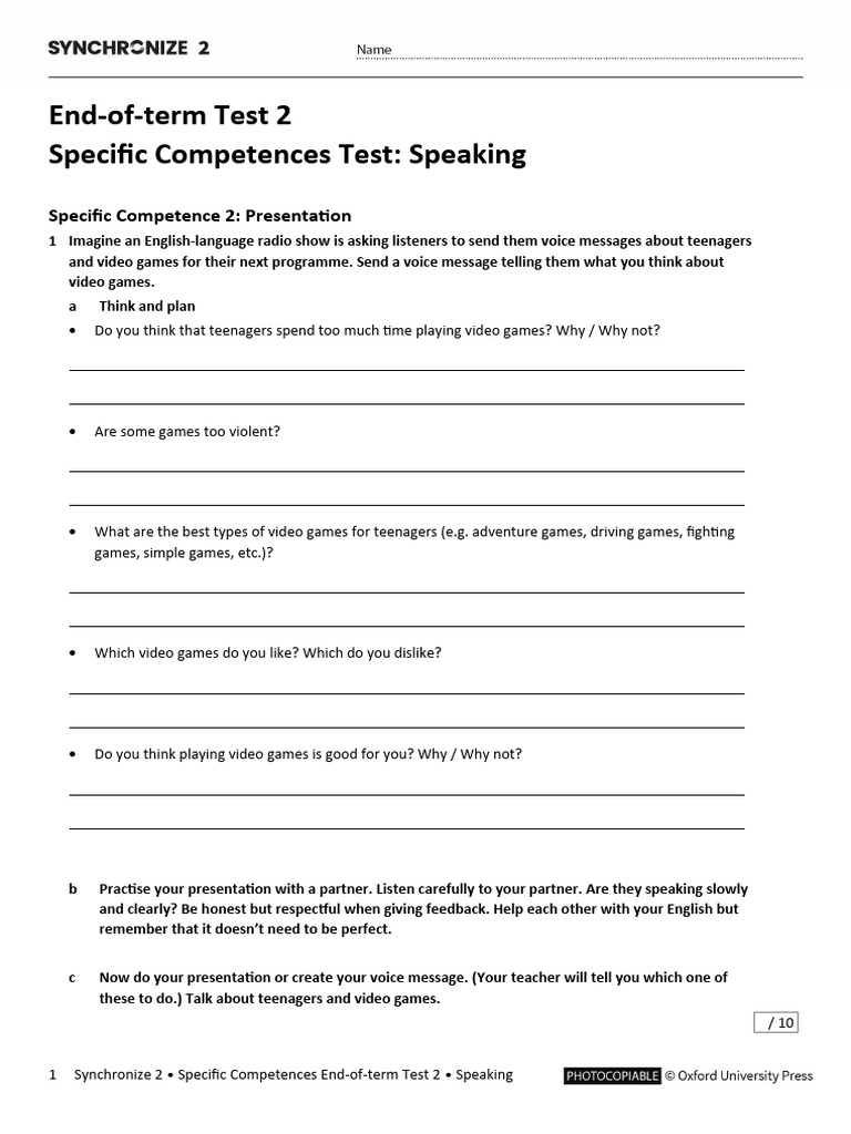 End-of-Term Speaking Test 2 | PDF
