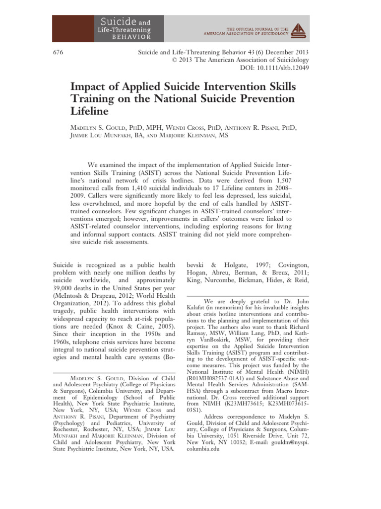 Impact of Applied Suicide Intervention Skills | PDF | Suicide | Risk