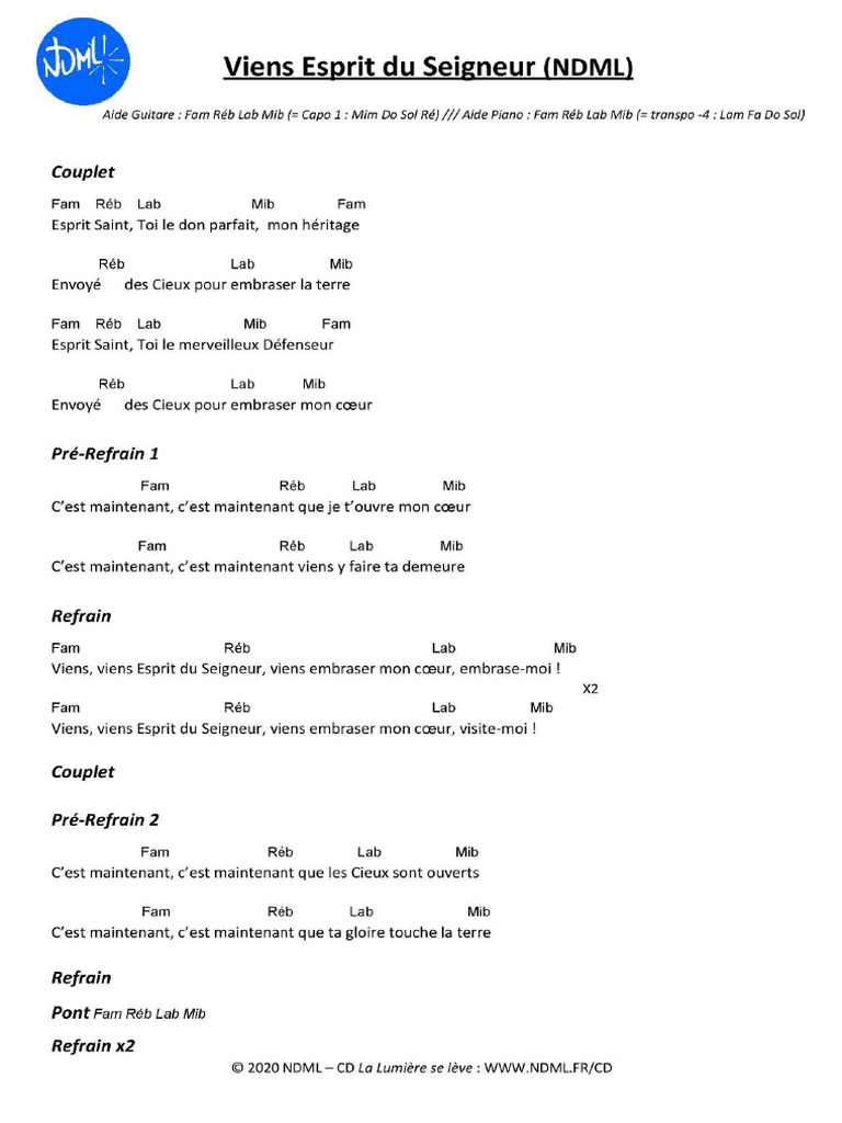 Accords Viens Esprit Du Seigneur NDML PDF