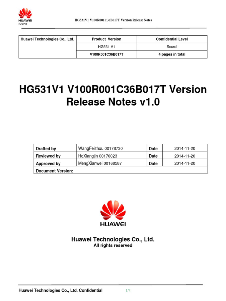 HG531 V1 V100R001C36B017T Version Release Notes v1.0 | PDF | Technology ...