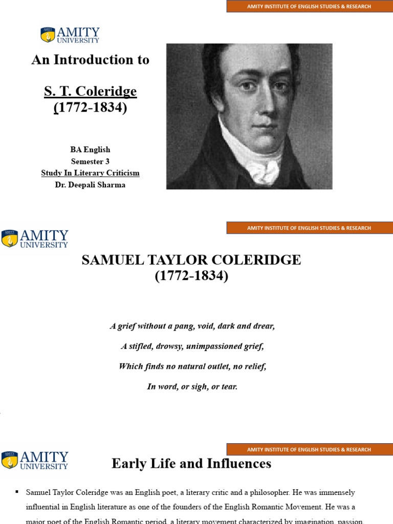 An Introduction To S.T.coleridge PDF Samuel Taylor Coleridge William Wordsworth