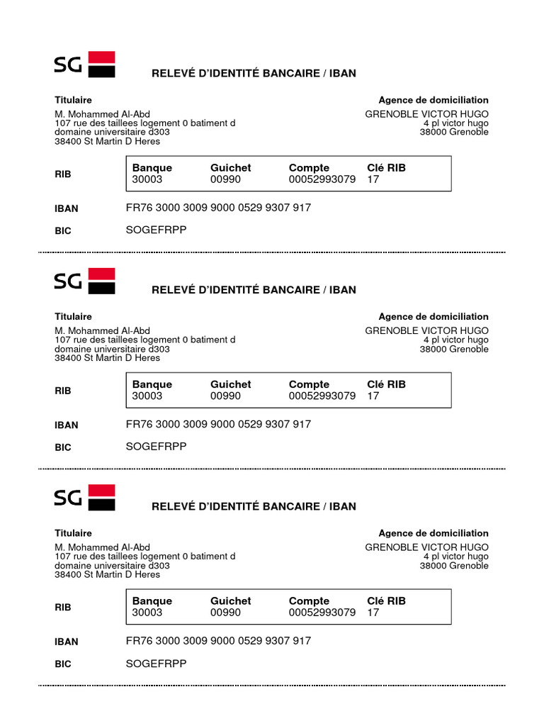 RIB et IBAN de M. Mohammed Al-Abd | PDF