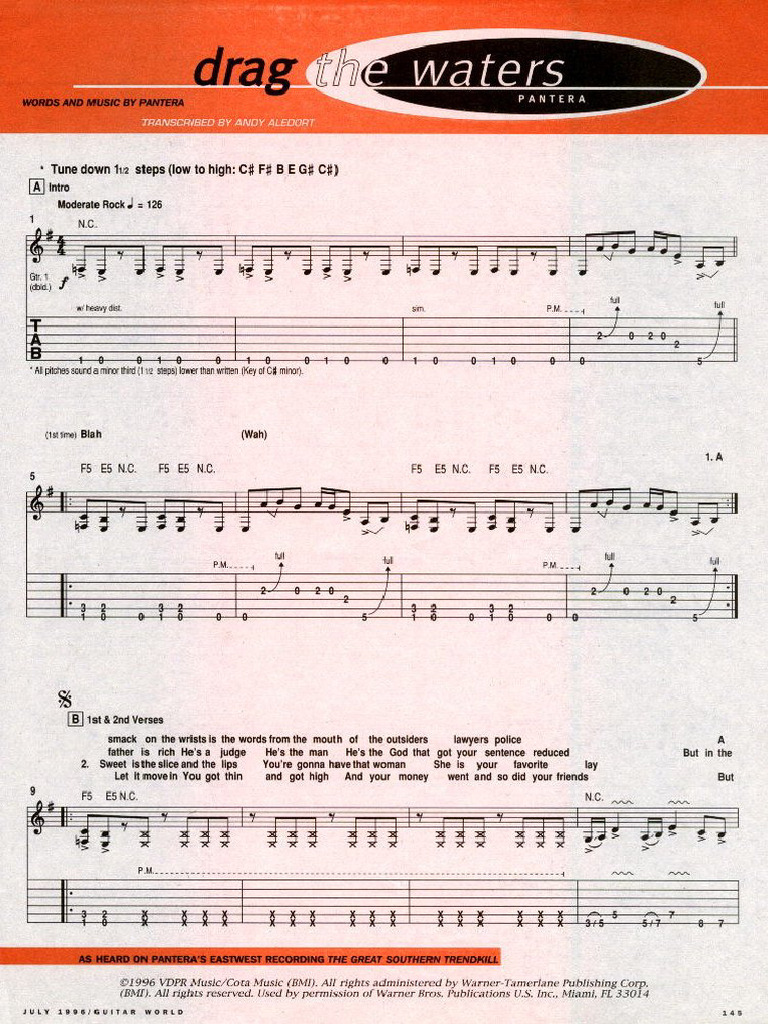 Pantera,VulgarDisplayOfpower,bandscore楽譜 10's