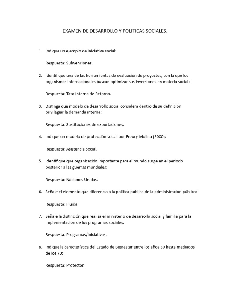 Examen de Desarrollo Social y Políticas | PDF