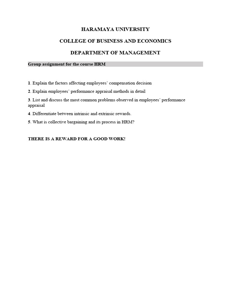 HRM Group Assignment on Compensation & Appraisal | PDF