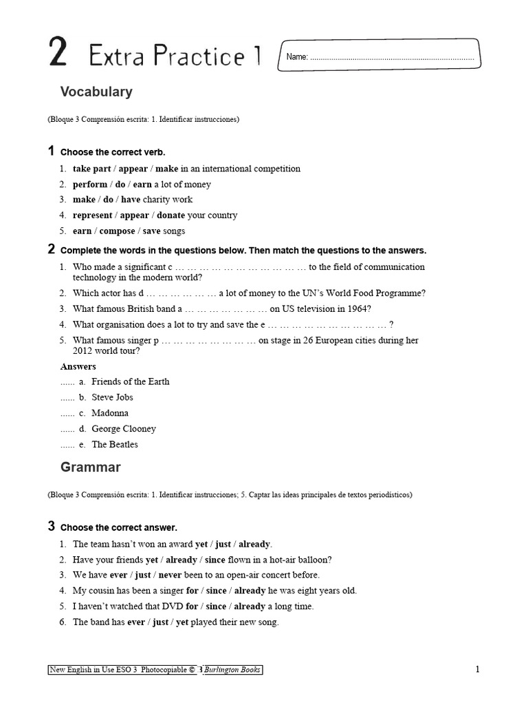 Vocabulary and Grammar Exercises for ESL | PDF | Language Arts & Discipline