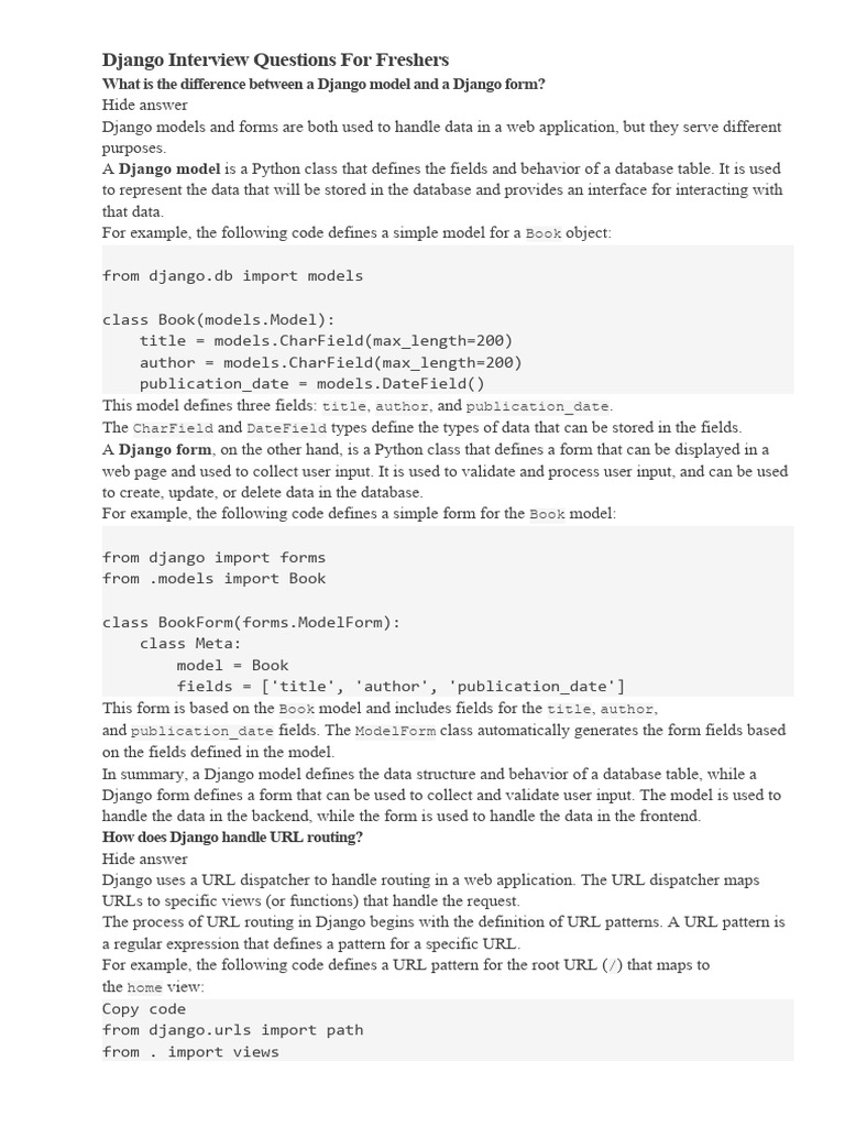 Django Interview Questions For Freshers PDF