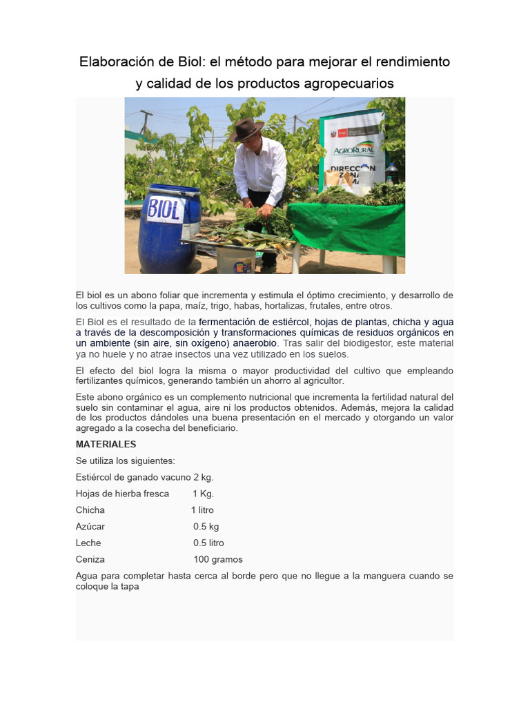 Elaboración de Biol | PDF | Fertilizante | Agricultura