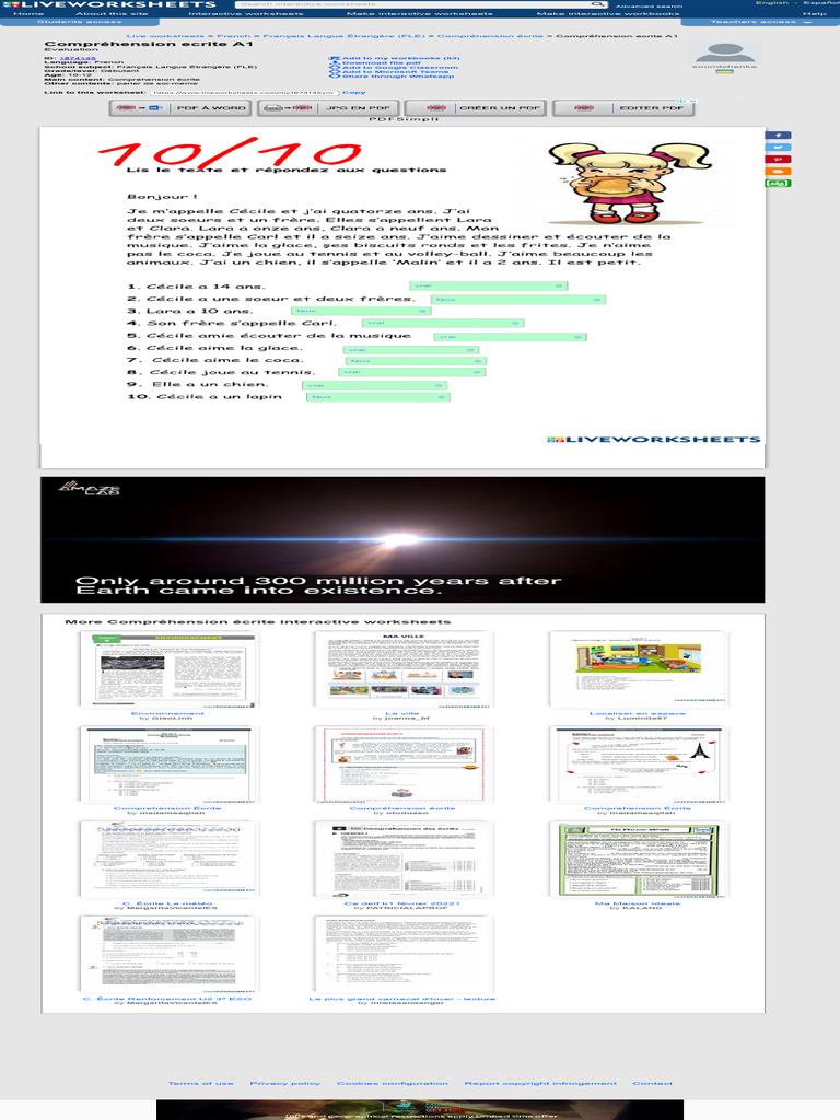 Compréhension Ecrite A1 Worksheet | PDF | Francophonie