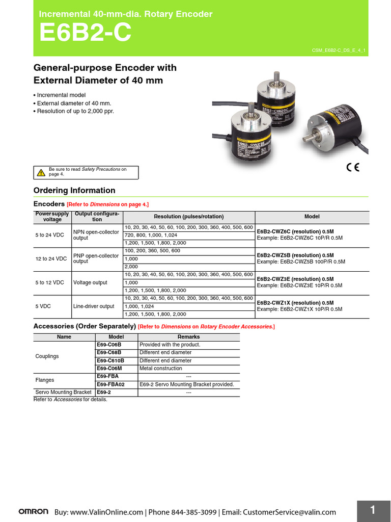 Omron E6b2 C Series Rotary Encoder Datasheet PDF