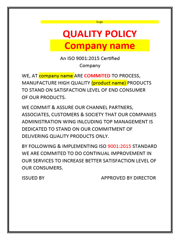 Quality Policy SAMPLE PDF