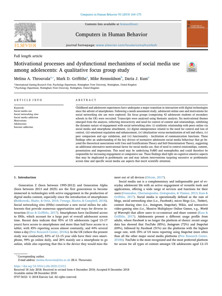 Motivational Processes and Dysfunctional Mechanisms of Social Media Use ...