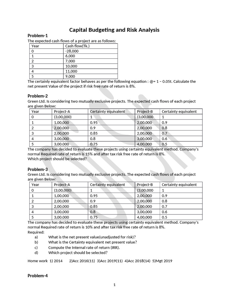 Capital Budgeting and Risk Analysis Guide | PDF | Depreciation | Dividend