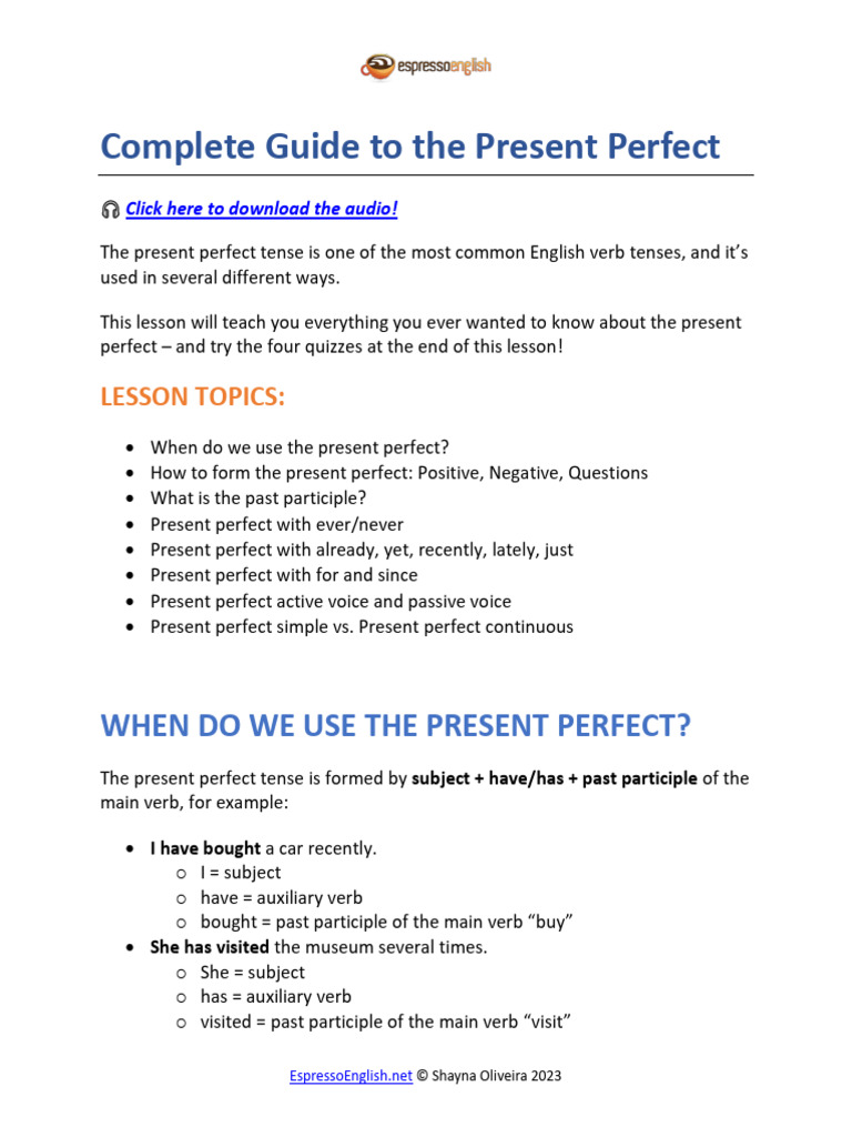 Free PDF Present Perfect | PDF | Perfect (Grammar) | Verb