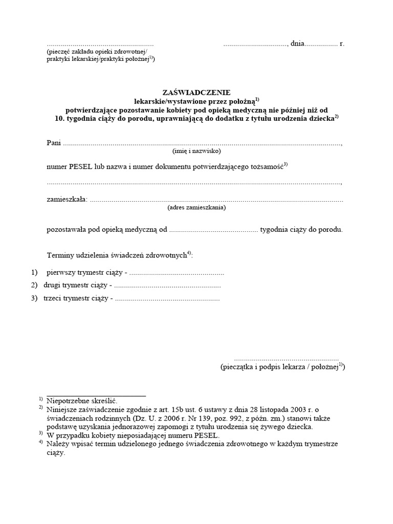 Zaświadczenie O Uczęszczaniu Na Zajęcia Sportowe Wzór zaświadczenie lekarskie do becikowego pdf | PDF