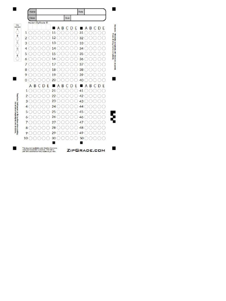 50 Items Answer Sheet | PDF