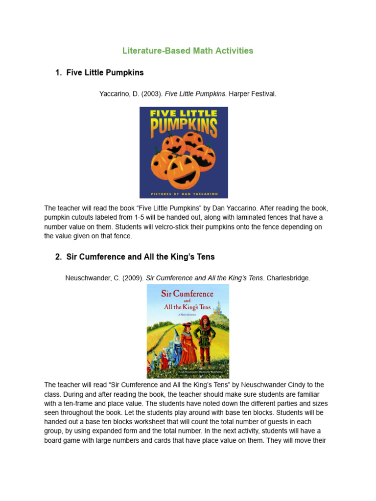 LiteratureBased Math Activities PDF