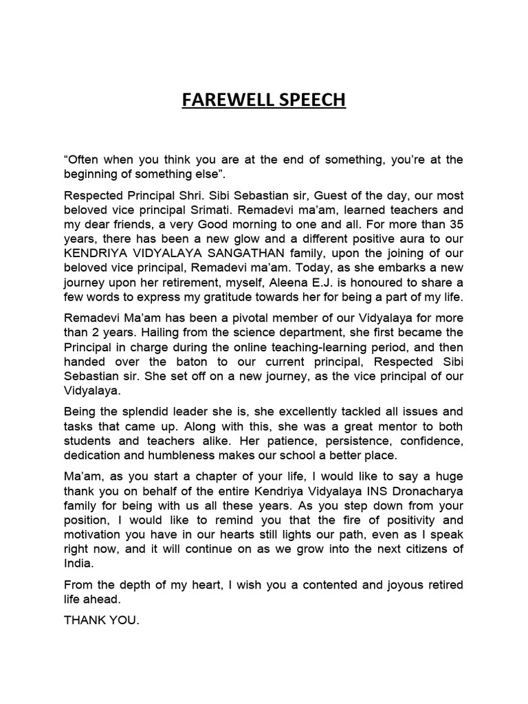 Farewell Speech PDF