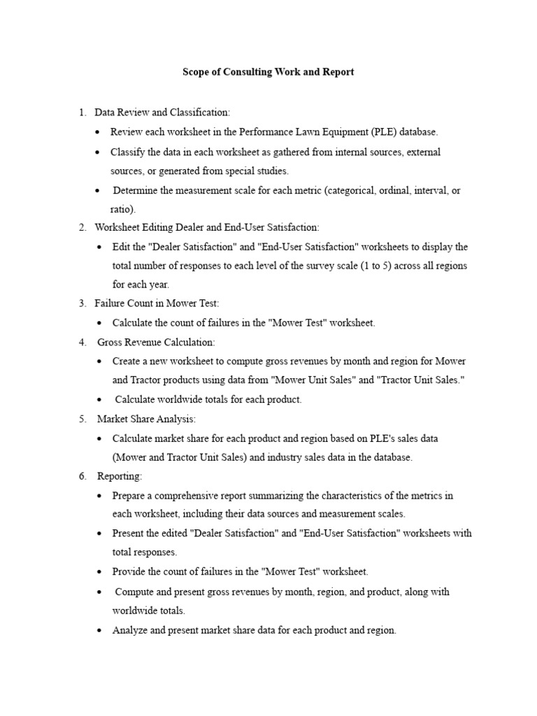 Scope of consulting work and report pdf performance indicator data