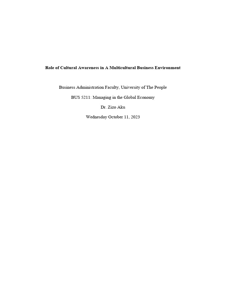 Role Of Cultural Awareness In A Multicultural Business Environment