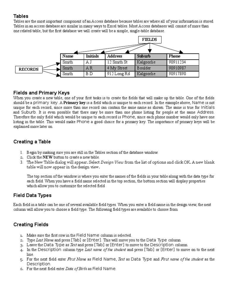 My Access Handout 3A | PDF | Databases | Database Index