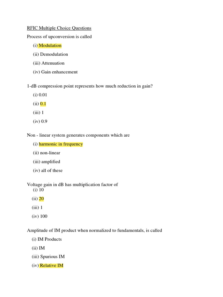 RFIC MCQs 101137 PDF Electronic Oscillator Amplifier