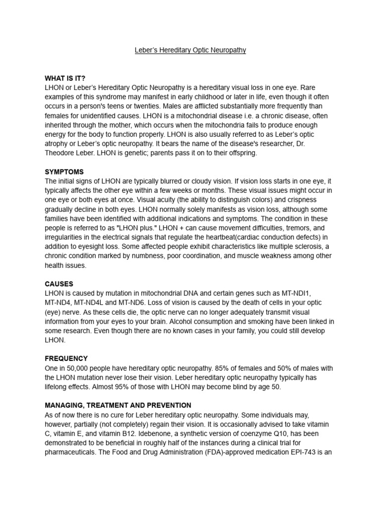 Leber's Hereditary Optic Neuropathy PDF