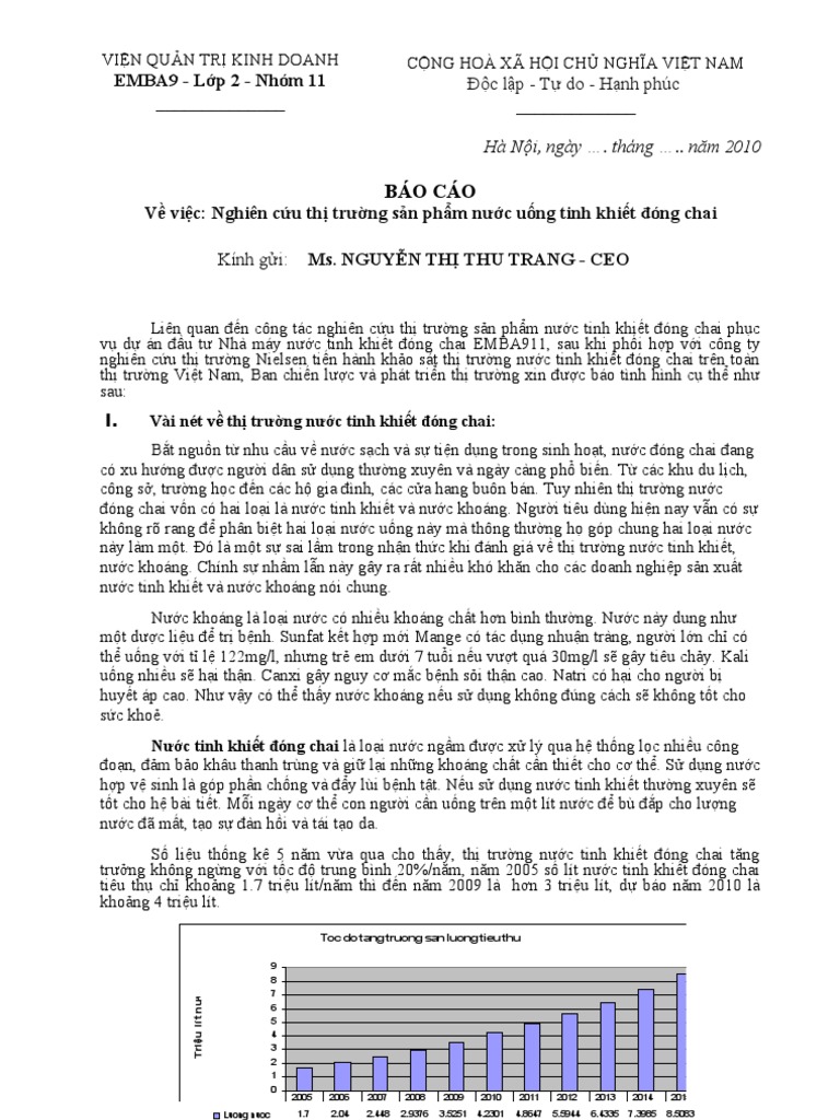 Báo cáo về thị trường nước tinh khiết đóng chai | PDF