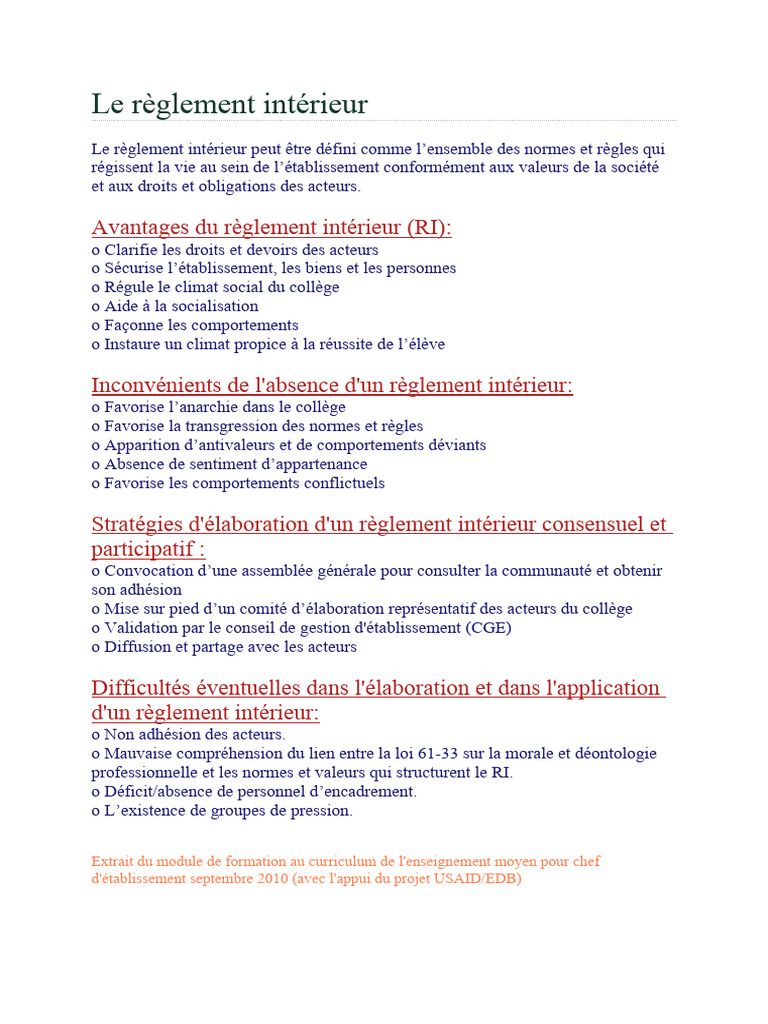 Élaboration d'un Règlement Intérieur Collège | PDF | Moralité | Groupe ...