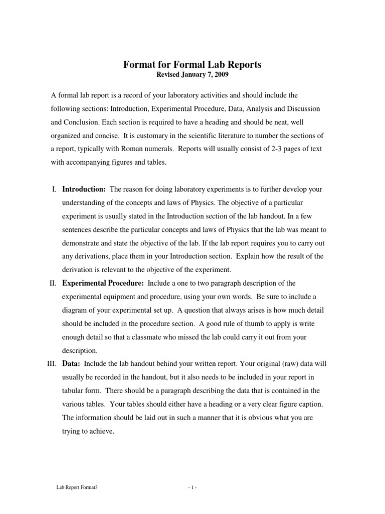 Lab reports format pdf