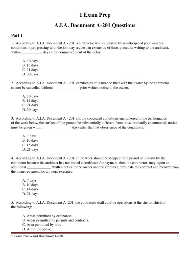 AIA Document A-201 Exam Prep Guide | PDF | Business