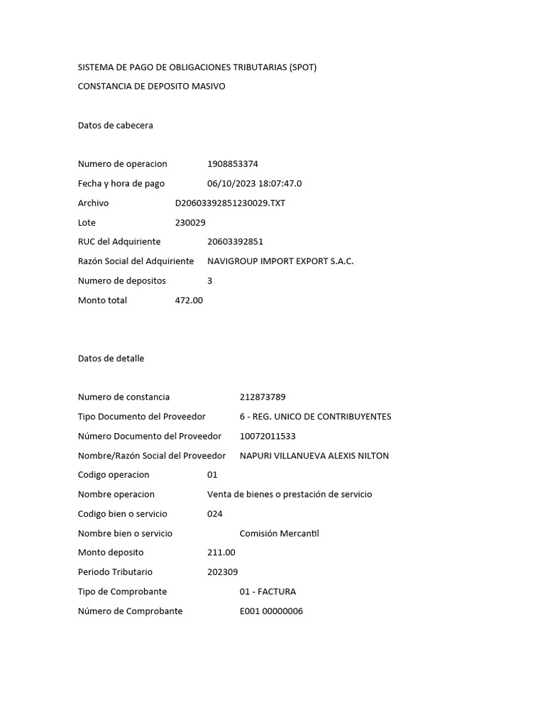 Sistema de Pago de Obligaciones Tributarias | PDF