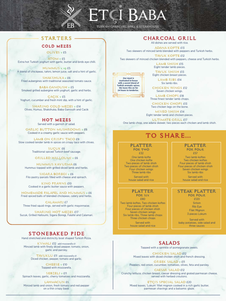 Etci Baba Leicester Menu Overview | PDF