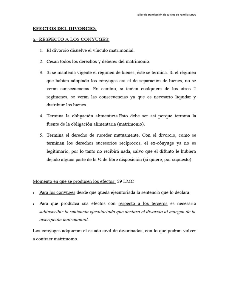 Efectos del Divorcio en Juicios de Familia | PDF
