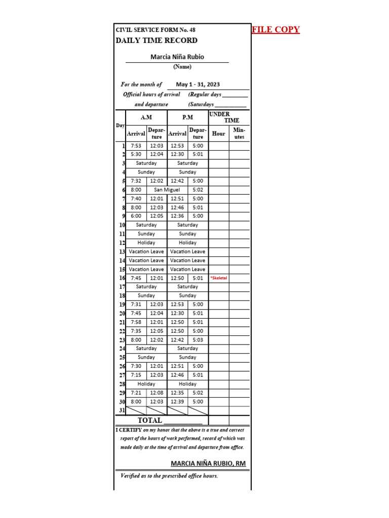 File copy daily time record pdf