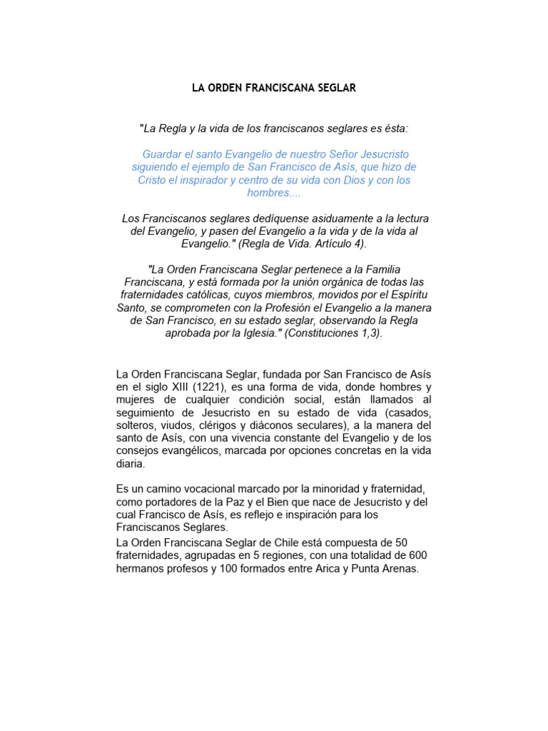 La Orden Franciscana Seglar | PDF