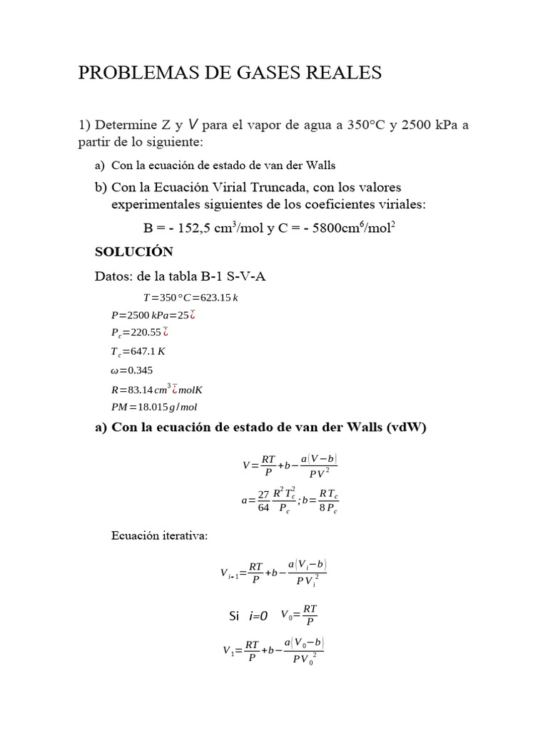 Problem As de Gases Reales | PDF | Química | Atmósfera