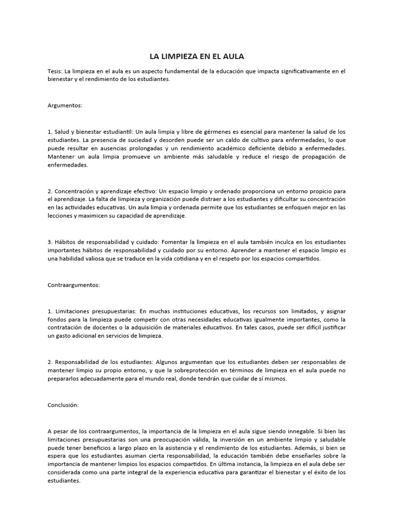 La Limpieza En El Aula Pdf