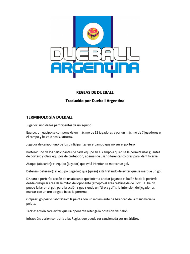 Reglas Dueball | PDF | Asociación de Futbol | Defensor (Asociación de ...