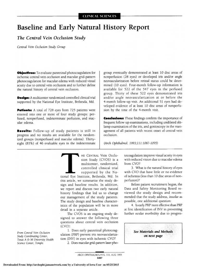 The central vein oclussion study baseline and early natural history