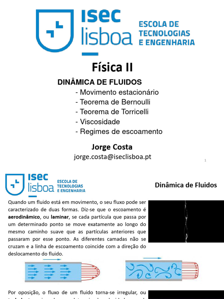 Física II Dinâmica de Fluidos | PDF | Mecânica dos fluidos | Viscosidade