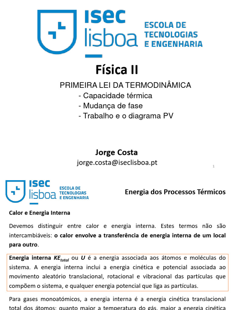 Primeira Lei da Termodinâmica | PDF | Calor | Temperatura