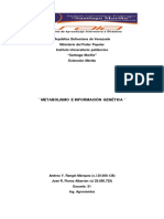 METABOLISMO E INFORMACIÓN GENÉTICA - BIOQUIMICA 3er. CORTE