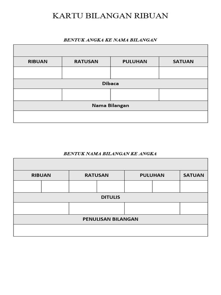Kartu Bilangan untuk Angka Ribuan | PDF