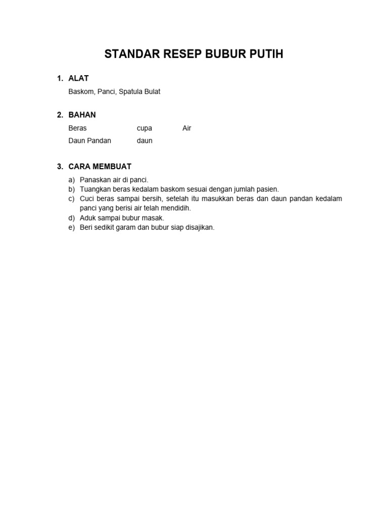 Resep Bubur Putih Sederhana | PDF | Kesehatan Holistik