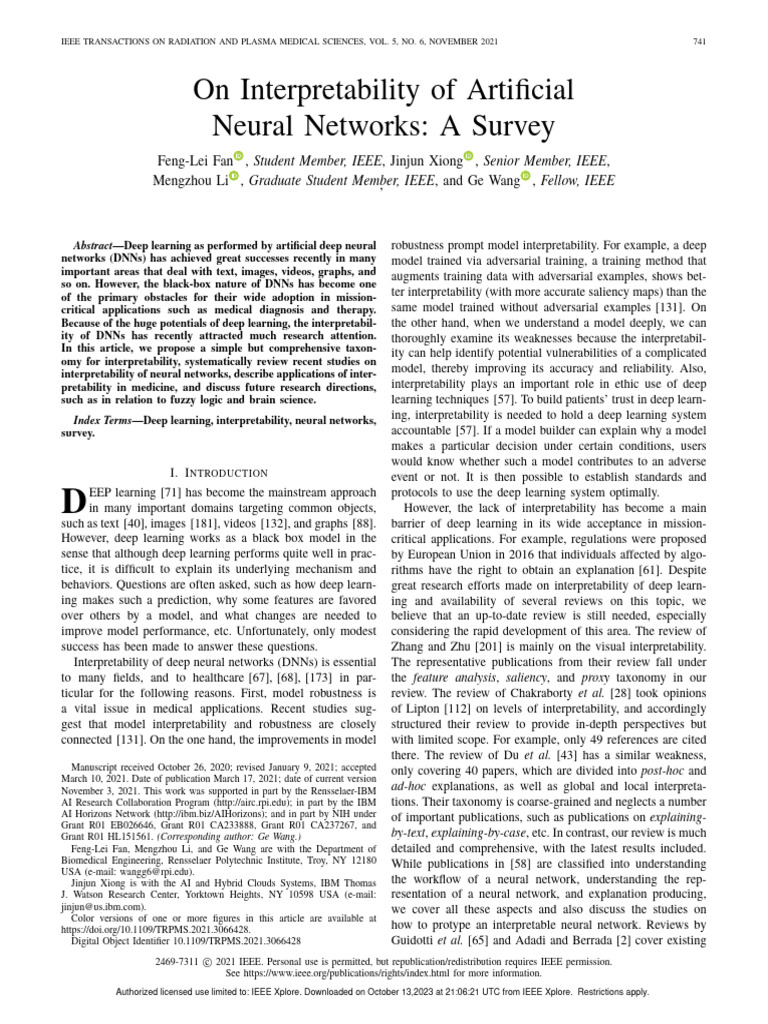On Interpretability of Artificial Neural Networks A Survey | PDF | Deep ...