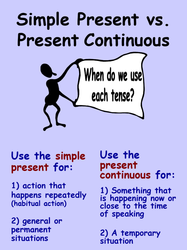Simple Present vs. Present Continuous Guide | PDF | Verb | Language ...