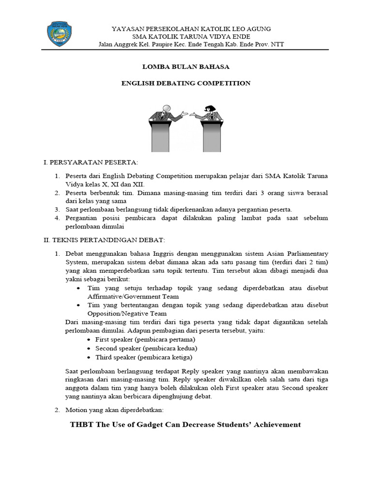 Teknis Lomba Debat Bahasa Inggris 2023 Pdf