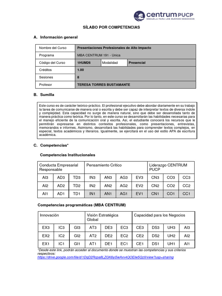 0 - 230926 - Sílabo Presentaciones Profesionales de Alto Impacto | PDF ...