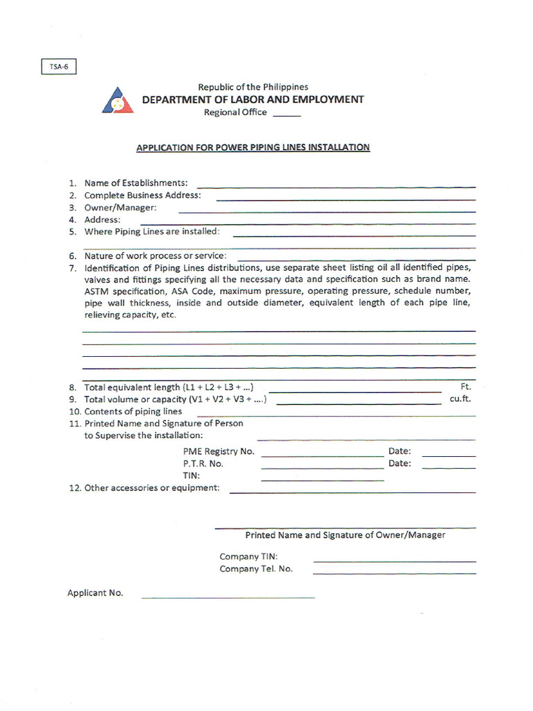 DOLE Power Piping Lines Application PDF